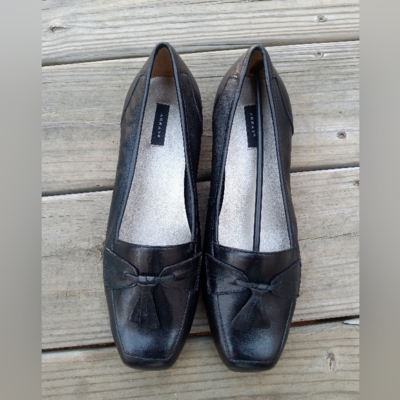 🆕Array Black Genuine Leather Tassel Loafers Women's Size 9 Wide Square Toe Flat - Picture 7 of 11